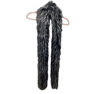 Elegant Black and Gray Faux Fur Scarf Preloved